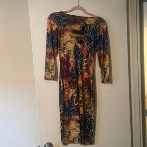 Maxi Style Dress, Quarter Length Sleeve, Multicolored Dress
